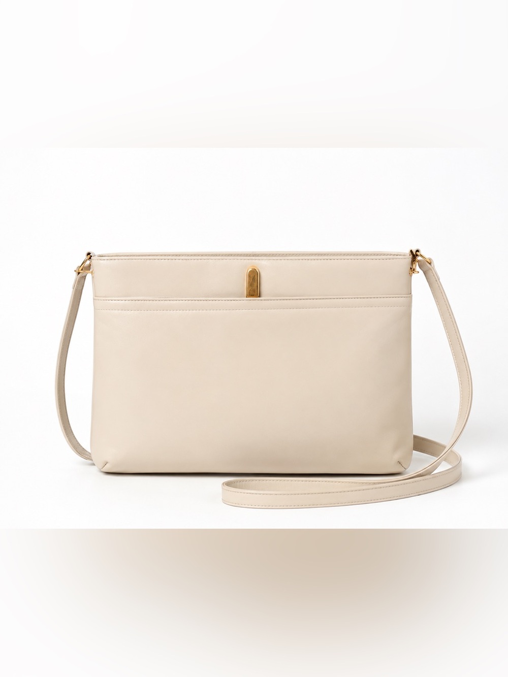 Vintage Susan Gail Genuine Leather Ivory Shoulder Bag | Minimalist Gold Hardware